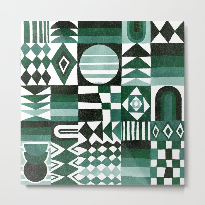 Geometric Tapestry - Green Metal Print