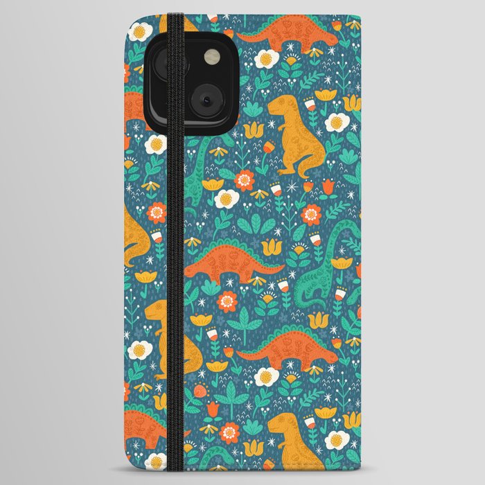 Folk Floral Dinosaurs - Primary iPhone Wallet Case