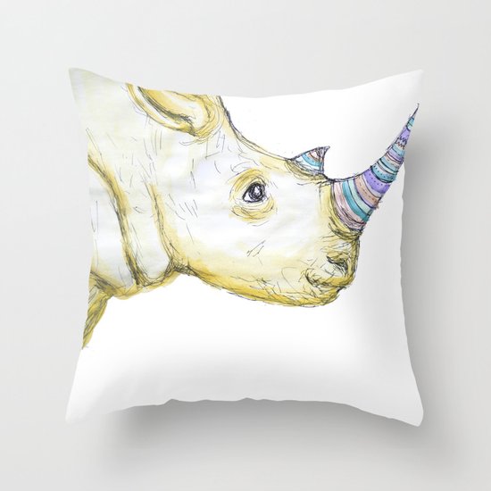 Striped Rhino Illustration Throw Pillow