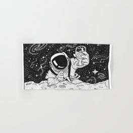Astrohops Hand & Bath Towel | Illustrations, Drawing, Ink Pen, Comic, Moon, Astronaut, Space, Black And White, Homedecor, Beer 