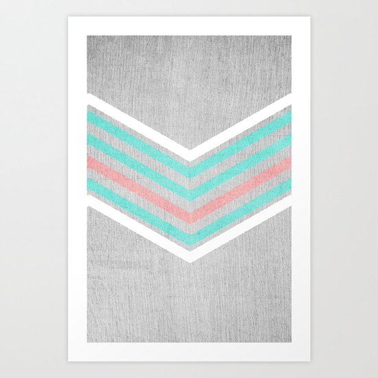 Teal, Pink and White Chevron on Silver Grey Wood Art Print