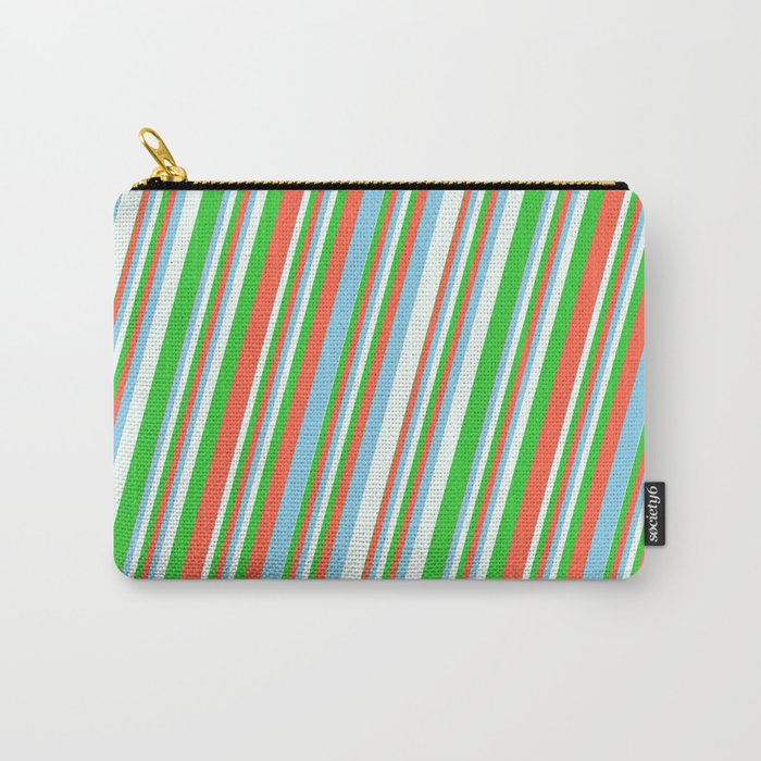 Red, Sky Blue, Mint Cream, and Lime Green Colored Pattern of Stripes Carry-All Pouch
