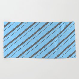 [ Thumbnail: Light Sky Blue & Dim Gray Colored Striped Pattern Beach Towel ]