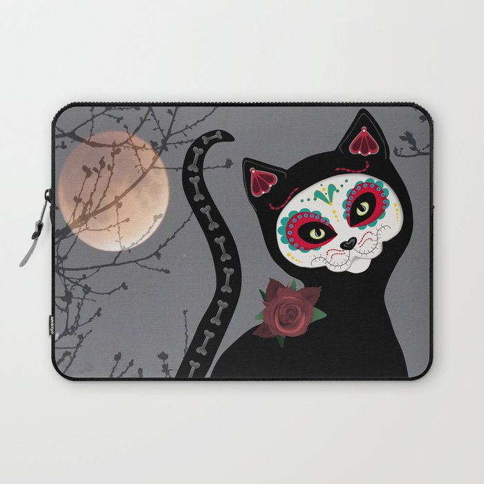 Sugar Skull Black Cat Laptop Sleeve