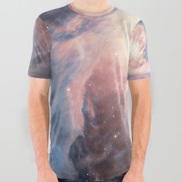 Iridescent Orion Nebula, Constellation in Blue Blush Teal Space Galaxy All Over Graphic Tee