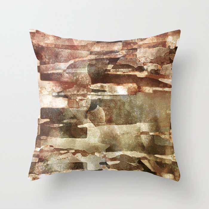 African Dye - Colorful Ink Paint Abstract Ethnic Tribal Organic Shape Art on Earthy Mud Cloth Throw Pillow