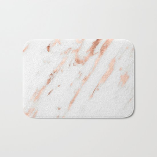 Pink Quartz Marble Rose Gold White Bath Mat
