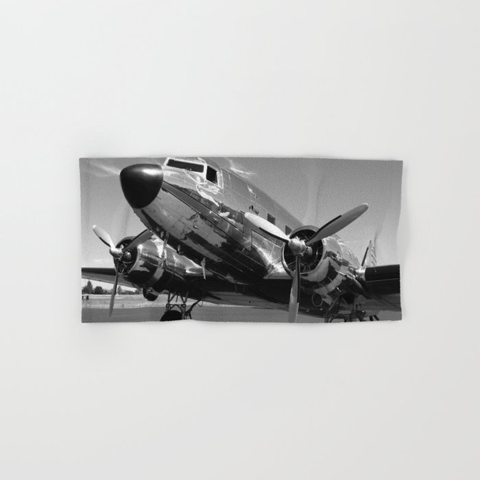 Douglas DC-3 Dakota Chrome Art Deco Airplane black and white photograph / art photography by Brian Burger Hand & Bath Towel