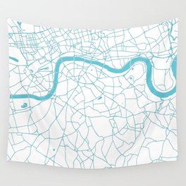 London White on Turquoise Street Map Wall Tapestry