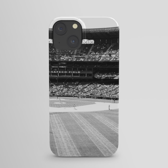Safeco Field in Seattle Washington - Mariners baseball stadium in black and white iPhone Case