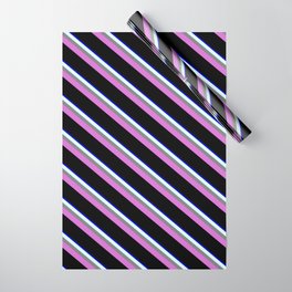 [ Thumbnail: Eyecatching Blue, Light Cyan, Gray, Orchid & Black Colored Lines Pattern Wrapping Paper ]