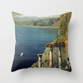 Vintage Taormina Sicily Italian travel ad Throw Pillow