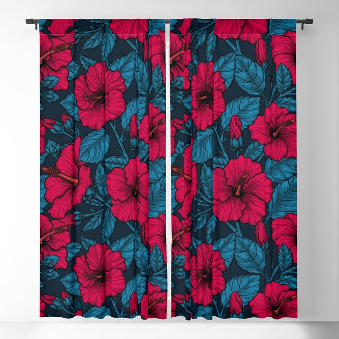 Red hibiscus flowers Blackout Curtain