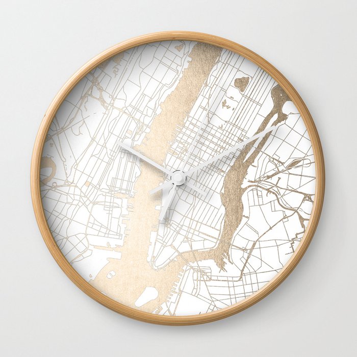 New York City White on Gold Wall Clock