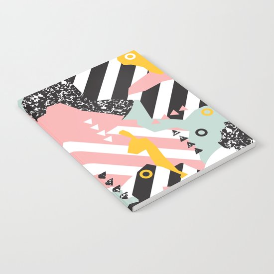 Spliced Geometric Memphis Pattern Geo Stripes Notebook