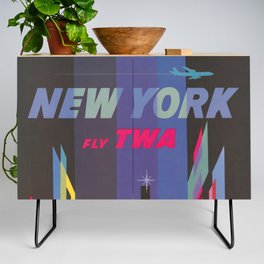 New York Fly Twa Vintage Advertising Credenza