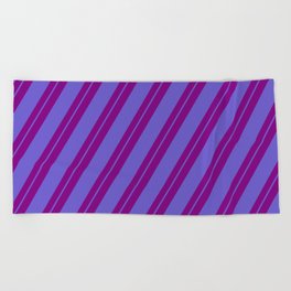 [ Thumbnail: Purple and Slate Blue Colored Striped/Lined Pattern Beach Towel ]