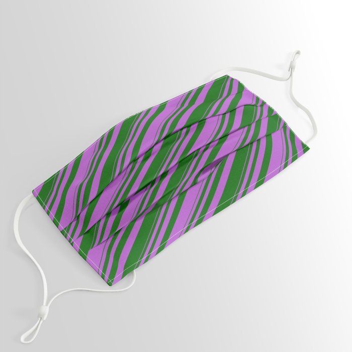 Orchid & Dark Green Colored Striped Pattern Face Mask