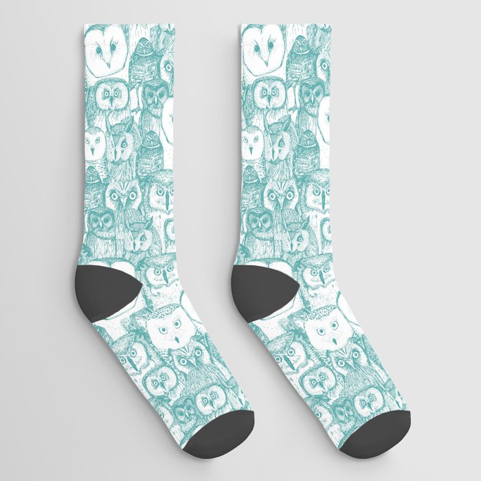 just owls teal blue Socks