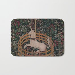 Unicorn Magical Animal Medieval Art Bath Mat | Unicorn, Horn, Magical, Hunt, Renaissance, Middleages, Vintage, Forest, Floral, Unicorntapestry 