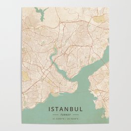 Istanbul, Turkey - Vintage Map Poster