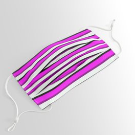 [ Thumbnail: Vibrant Black, Magenta, Purple, and Mint Cream Stripes Pattern Face Mask ]