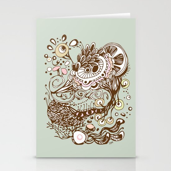 Zentangle green flower roots doodle Stationery Cards