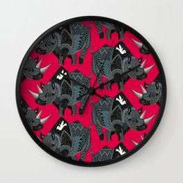 rhinoceros red Wall Clock