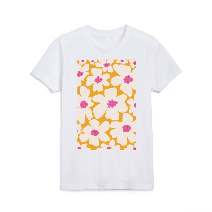 Retro Daisy - Yellow, Pink and White Kids T Shirt