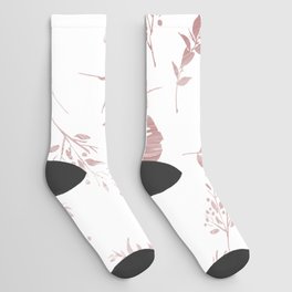 Modern Pink White Watercolor Gradient Floral Foliage Socks