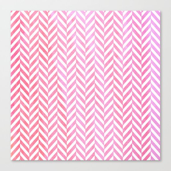 Watercolor Herringbone Chevron pattern - pink on white Canvas Print