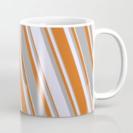 [ Thumbnail: Lavender, Chocolate, and Dark Gray Colored Pattern of Stripes Coffee Mug ]