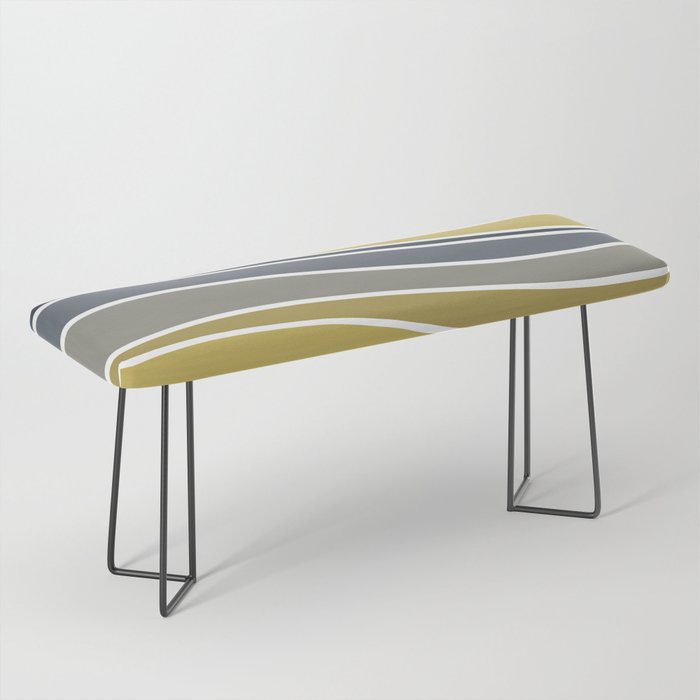 Retro Wavy Lines Pattern Navy Blue, Grey, Mustard Yellow and White Bench