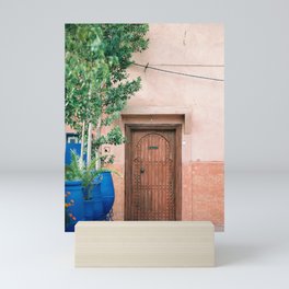 Marrakech Travel Photography "Wooden door on coral wall | Colorful wanderlust photo print Mini Art Print