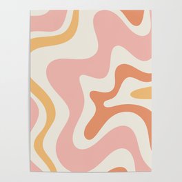 Retro Liquid Swirl Abstract Pattern Square Blush Cream Cantaloupe Mustard Poster