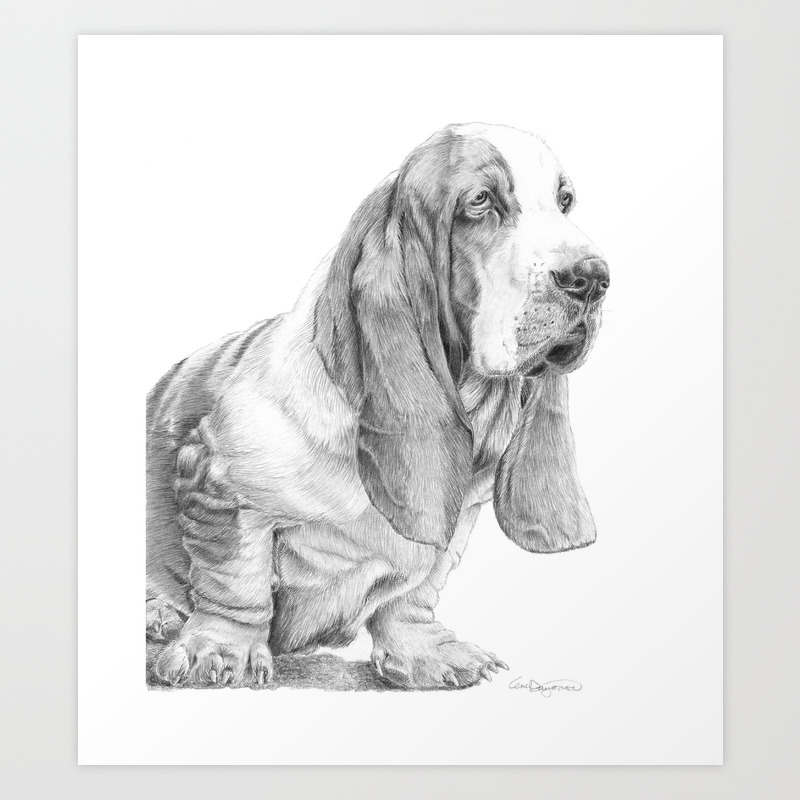 Basset Hound DOG music duo 13x19  art PRINT animals impressionism gift new 
