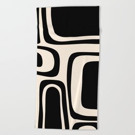 Palm Springs - Midcentury Modern Abstract Pattern in Black and Almond Cream  Beach Towel