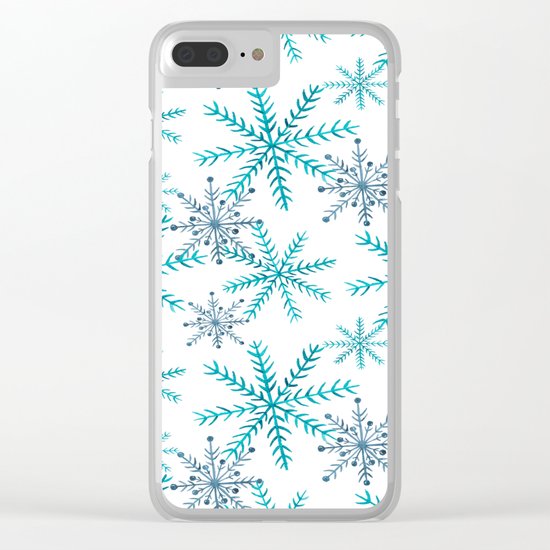 Blue Snowflakes Clear iPhone Case