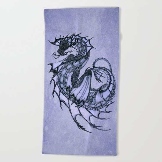 "Tsunami" by Amber Marine ~ Sea Dragon (Amethyst Version) ~ Graphite/Charcoal Illustration, (c) 2005 Beach Towel
