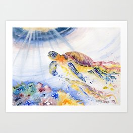 Going Up Sea Turtle Art Print