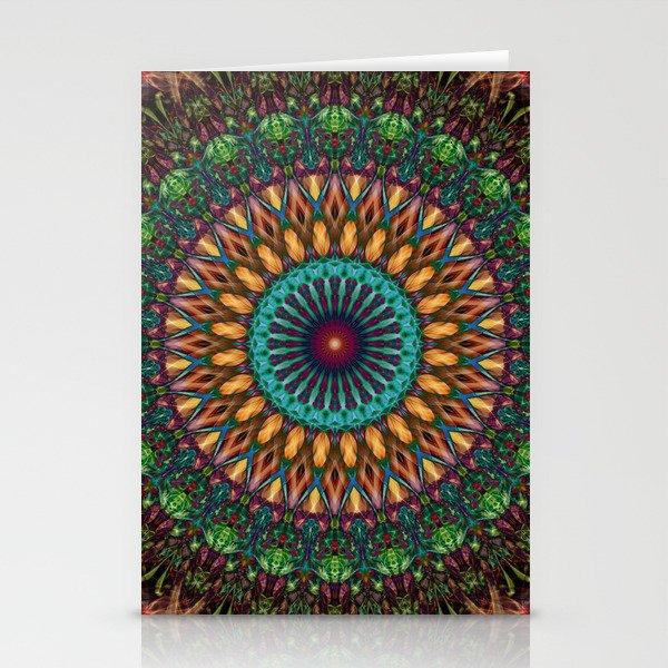 Green, brown and golden mandala Stationery Cards
