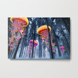 Winter Forest of Electric Jellyfish Worlds Metal Print | Snow, Trees, Curated, Cold, Tropicl, Forest, Sea, Trippy, Photo, Jellyfish 