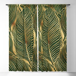 Gold Leaves Forest Green Elegant Pattern Blackout Curtain