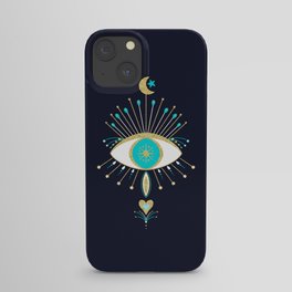 Turquoise, gold and navy blue mystic eye iPhone Case