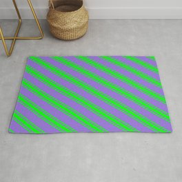 [ Thumbnail: Purple and Lime Colored Lines Pattern Rug ]