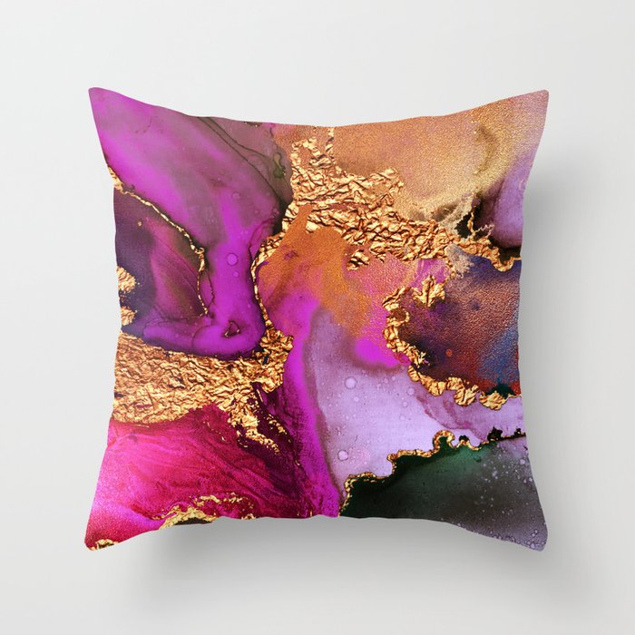 Exotic Glitter Gold, Pink and Purple Paint Texture Throw Pillow