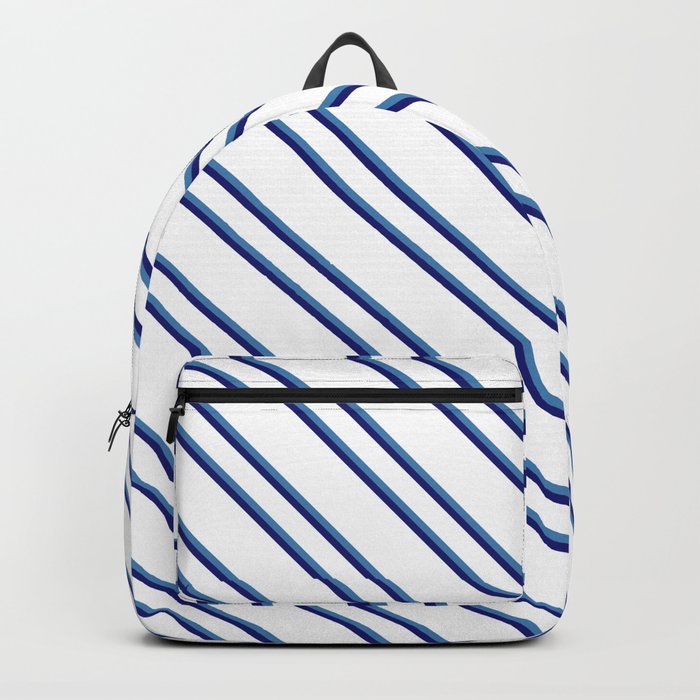 White, Blue & Midnight Blue Colored Striped Pattern Backpack