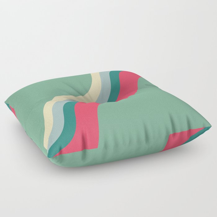 Loana - Green Red Pink Colourful Wavy Minimalistic Retro Stripes Art Design Pattern  Floor Pillow