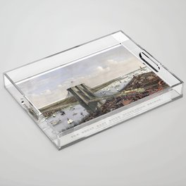 Grand birds eye view of the Great East River Suspension Bridge-2 map-pictorial illustration-drawing Acrylic Tray