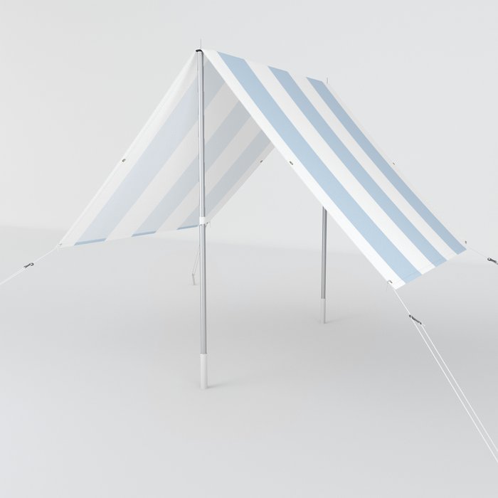 Beau blue - solid color - white vertical lines pattern Sun Shade